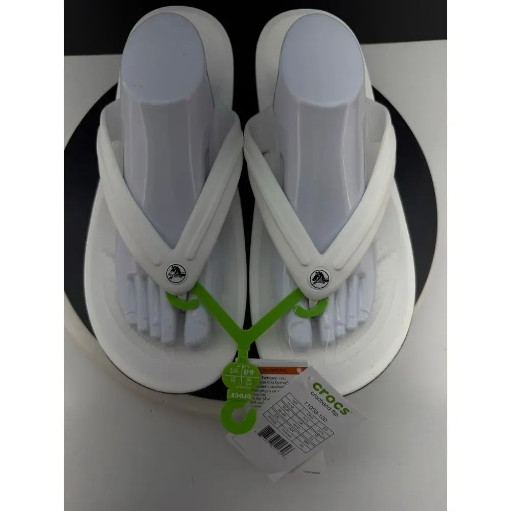 Crocs Crocband Flip-Flop Men's Size 13 White Toe-Post Casual Comfort Sandals NEW